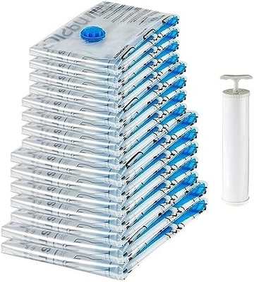 Amazon Basics Bolsas de almacenamiento de compresión al vacío con cremallera con bomba de mano, mediano, de 5 paquetes, blanco, azul cielo