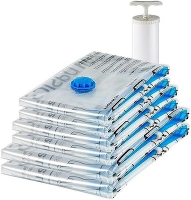 Amazon Basics Bolsas de almacenamiento de compresión al vacío con cremallera con bomba de mano, mediano, de 5 paquetes, blanco, azul cielo
