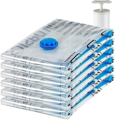 Amazon Basics Bolsas de almacenamiento de compresión al vacío con cremallera con bomba de mano, mediano, de 5 paquetes, blanco, azul cielo