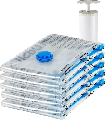 Amazon Basics Bolsas de almacenamiento de compresión al vacío con cremallera con bomba de mano, mediano, de 5 paquetes, blanco, azul cielo