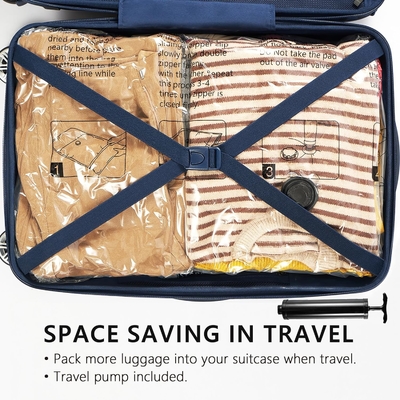 Suco 8 bolsas de almacenamiento de vacío medio, bolsas de ahorro de espacio con bomba de mano de viaje, bolsas de sellador hermético de compresión para ropa
