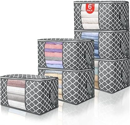 90L bolsas de almacenamiento grandes, 6 paquetes de ropa contenedores de almacenamiento de contenedores de almacenamiento de armario plegable organizadores de contenedores de almacenamiento con manija reforzada