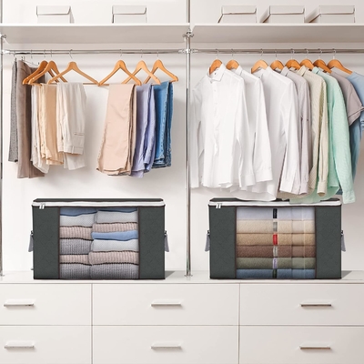 90L bolsas de almacenamiento grandes, 6 paquetes de ropa contenedores de almacenamiento de contenedores de almacenamiento de armario plegable organizadores de contenedores de almacenamiento con manija reforzada