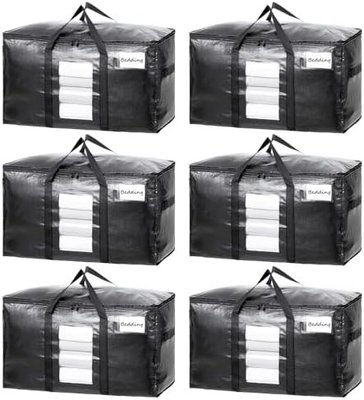 TAILI Bolsas de traslado extra grandes, 4 paquetes de bolsas pesadas para almacenamiento con ventana visible, asas de envoltura, bolsa de almacenamiento