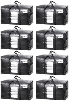 TAILI Bolsas de traslado extra grandes, 4 paquetes de bolsas pesadas para almacenamiento con ventana visible, asas de envoltura, bolsa de almacenamiento