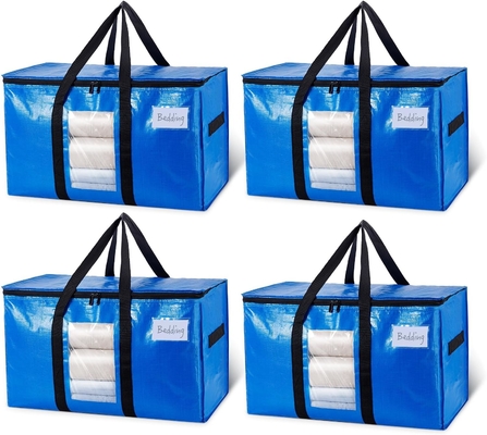 TAILI Bolsas de traslado extra grandes, 4 paquetes de bolsas pesadas para almacenamiento con ventana visible, asas de envoltura, bolsa de almacenamiento