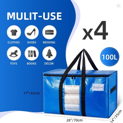 TAILI Bolsas de traslado extra grandes, 4 paquetes de bolsas pesadas para almacenamiento con ventana visible, asas de envoltura, bolsa de almacenamiento