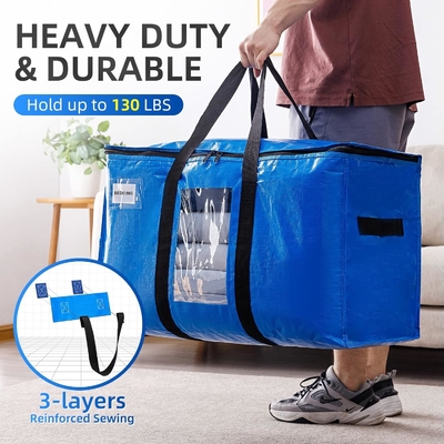 TAILI Bolsas de traslado extra grandes, 4 paquetes de bolsas pesadas para almacenamiento con ventana visible, asas de envoltura, bolsa de almacenamiento