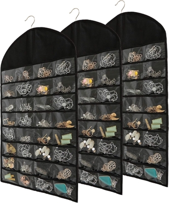 FORAINEAM 3 PACK HANGING JEWELRY ORGANIZER 32 bolsillos 18 ganchos y bucles collar portador de los pendientes de la pulsera anillo de la pantalla