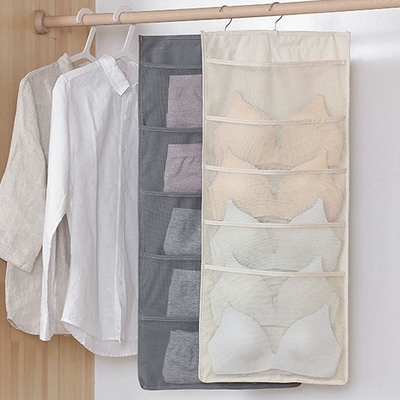 Sustátiles y ropa interior organizador de almacenamiento de redes bolsillos de doble lado estanterías de pared ahorro de espacio bolsa calcetines ropa interior cajón