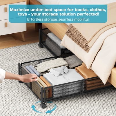 Almacenamiento bajo la cama con ruedas debajo de la cama Contenedores de almacenamiento de metal grande plegable para ahorrar espacio debajo de la cama