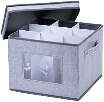 VENO 2 paquete de caja de almacenamiento de vidrio de vino con tapa y asas, artículos de vidrio, organizador de China, ideal para mover, transporte.