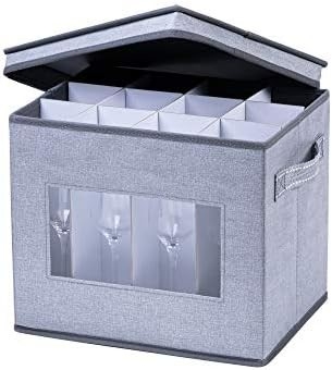 VENO 2 paquete de caja de almacenamiento de vidrio de vino con tapa y asas, artículos de vidrio, organizador de China, ideal para mover, transporte.
