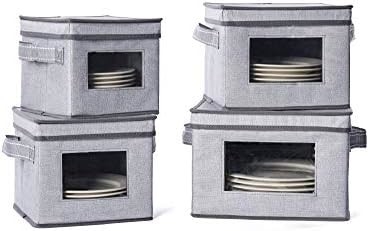 VENO 2 paquete de caja de almacenamiento de vidrio de vino con tapa y asas, artículos de vidrio, organizador de China, ideal para mover, transporte.