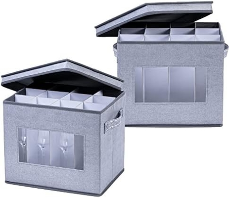 VENO 2 paquete de caja de almacenamiento de vidrio de vino con tapa y asas, artículos de vidrio, organizador de China, ideal para mover, transporte.