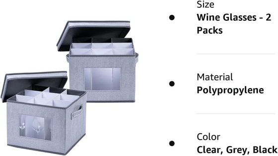 VENO 2 paquete de caja de almacenamiento de vidrio de vino con tapa y asas, artículos de vidrio, organizador de China, ideal para mover, transporte.