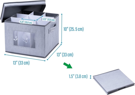 VENO 2 paquete de caja de almacenamiento de vidrio de vino con tapa y asas, artículos de vidrio, organizador de China, ideal para mover, transporte.