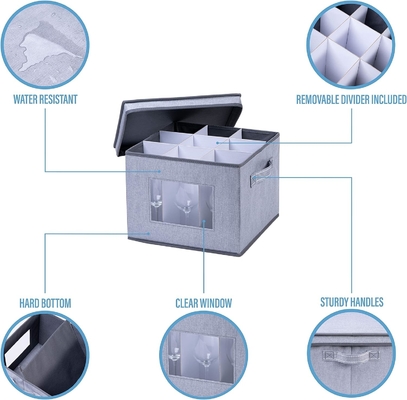VENO 2 paquete de caja de almacenamiento de vidrio de vino con tapa y asas, artículos de vidrio, organizador de China, ideal para mover, transporte.