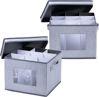 VENO 2 paquete de caja de almacenamiento de vidrio de vino con tapa y asas, artículos de vidrio, organizador de China, ideal para mover, transporte.