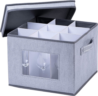 VENO 2 paquete de caja de almacenamiento de vidrio de vino con tapa y asas, artículos de vidrio, organizador de China, ideal para mover, transporte.
