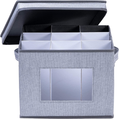 VENO 2 paquete de caja de almacenamiento de vidrio de vino con tapa y asas, artículos de vidrio, organizador de China, ideal para mover, transporte.