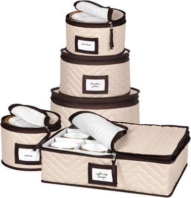 Contenedores de almacenamiento de China Conjunto de 5 piezas Cajas móviles para vajilla, vasos, platos, tazas y platillos robustos con colchas