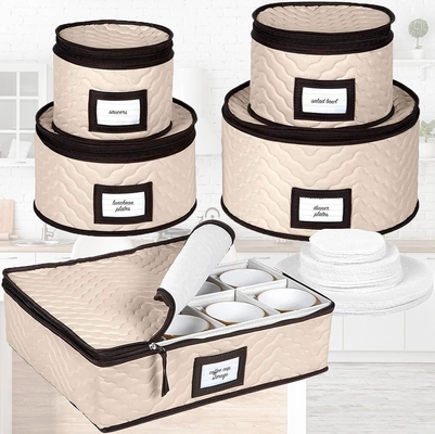 Contenedores de almacenamiento de China Conjunto de 5 piezas Cajas móviles para vajilla, vasos, platos, tazas y platillos robustos con colchas