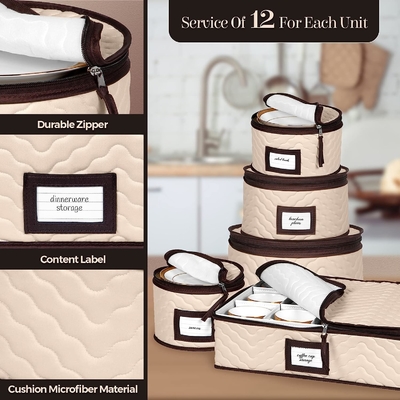 Contenedores de almacenamiento de China Conjunto de 5 piezas Cajas móviles para vajilla, vasos, platos, tazas y platillos robustos con colchas