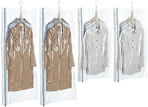 TAILI Bolsas colgantes de almacenamiento al vacío Bolsas de ahorro de espacio, conjunto de 4 (2 largas, 2 cortas), bolsas de sellado al vacío transparentes para ropa