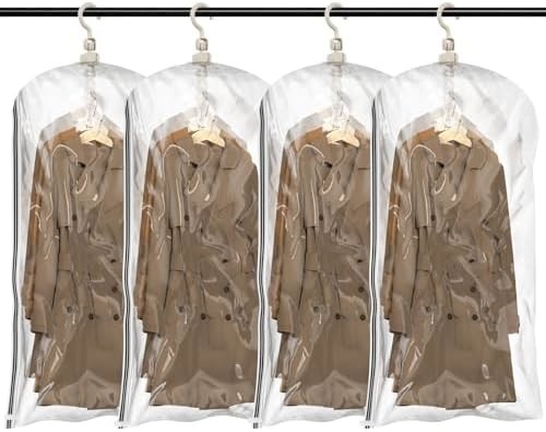 TAILI Bolsas colgantes de almacenamiento al vacío Bolsas de ahorro de espacio, conjunto de 4 (2 largas, 2 cortas), bolsas de sellado al vacío transparentes para ropa