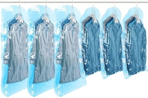TAILI Bolsas colgantes de almacenamiento al vacío Bolsas de ahorro de espacio, conjunto de 4 (2 largas, 2 cortas), bolsas de sellado al vacío transparentes para ropa