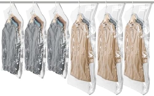 TAILI Bolsas colgantes de almacenamiento al vacío Bolsas de ahorro de espacio, conjunto de 4 (2 largas, 2 cortas), bolsas de sellado al vacío transparentes para ropa