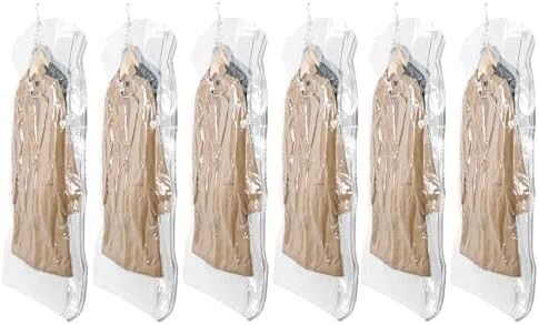 TAILI Bolsas colgantes de almacenamiento al vacío Bolsas de ahorro de espacio, conjunto de 4 (2 largas, 2 cortas), bolsas de sellado al vacío transparentes para ropa