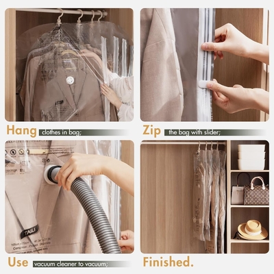 TAILI Bolsas colgantes de almacenamiento al vacío Bolsas de ahorro de espacio, conjunto de 4 (2 largas, 2 cortas), bolsas de sellado al vacío transparentes para ropa