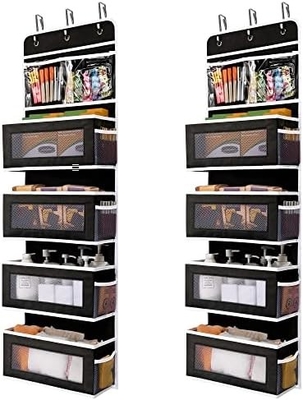 JARLINK 2 Pack 5 estanterías por encima de la puerta organizador colgante, montaje en pared plegable 4 bolsillo grande almacenamiento de gran capacidad con PVC