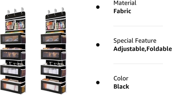 JARLINK 2 Pack 5 estanterías por encima de la puerta organizador colgante, montaje en pared plegable 4 bolsillo grande almacenamiento de gran capacidad con PVC