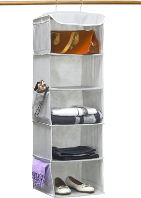 SINGLE Householdware 5 estanterías organizador del armario colgante, gris