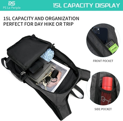 Mochila pequeña de día 15L Mochila de senderismo plegable Mochila pequeña de peso ligero Mochila de viaje plegable Mochila de viaje para mujeres Hombres, bl