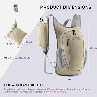 Mochila de caminata de 10L para viajes Mochila de día ligera Mochila empacada para mujeres Hombres