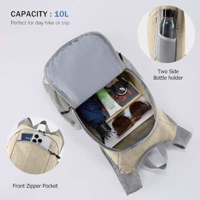 Mochila de caminata de 10L para viajes Mochila de día ligera Mochila empacada para mujeres Hombres