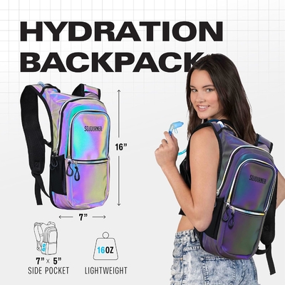 Paquete de hidratación Sojourner, Mochila de hidratación - Mochila de agua con 2 litros de vejiga de hidratación, Festival esencial - Rave