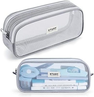 Kalidi Grid Mesh Casilla de lápiz de gran capacidad Casilla de lápiz de gran tamaño Bolso de lápiz con cremallera Bolsa de papelería simple Pluma estética