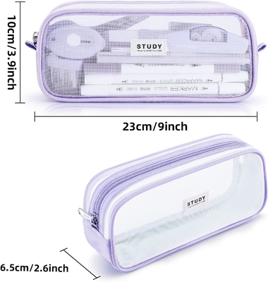 Kalidi Grid Mesh Casilla de lápiz de gran capacidad Casilla de lápiz de gran tamaño Bolso de lápiz con cremallera Bolsa de papelería simple Pluma estética