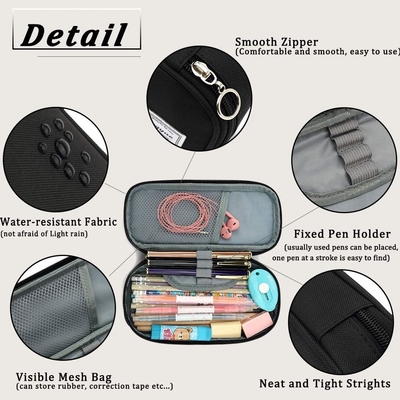 FUXINGYAO Casilla de lápiz, bolsillo de lápiz con varias ranuras, bolso de lápiz portátil, caja de lápiz para oficina ((NEGRO)