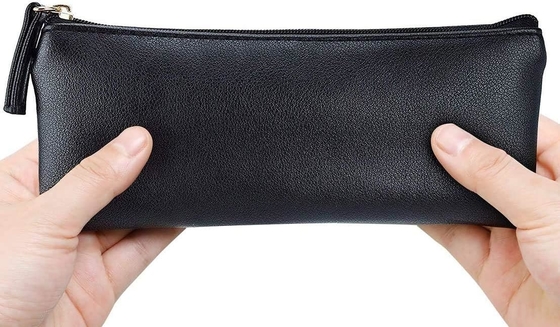 MROCO Bolsa de lápiz Bolsa de lápiz Negro Bolsa de lápiz de cuero de lápiz de polietileno Bolsa de cremallera pequeña Bolsa de cremallera para lápices, lápices, marcadores, Makeu