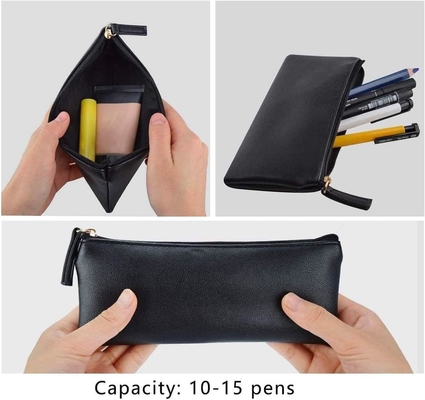 MROCO Bolsa de lápiz Bolsa de lápiz Negro Bolsa de lápiz de cuero de lápiz de polietileno Bolsa de cremallera pequeña Bolsa de cremallera para lápices, lápices, marcadores, Makeu