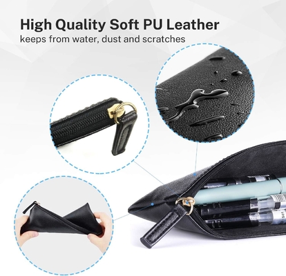 MROCO Bolsa de lápiz Bolsa de lápiz Negro Bolsa de lápiz de cuero de lápiz de polietileno Bolsa de cremallera pequeña Bolsa de cremallera para lápices, lápices, marcadores, Makeu