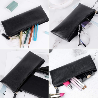 MROCO Bolsa de lápiz Bolsa de lápiz Negro Bolsa de lápiz de cuero de lápiz de polietileno Bolsa de cremallera pequeña Bolsa de cremallera para lápices, lápices, marcadores, Makeu