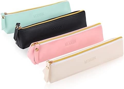 ISuperb 4 Pcs Casilla de lápiz pequeño PU Cuero bolso de lápiz organizador a prueba de agua Bolso de almacenamiento Cosmético Bolso de cremallera para mujeres