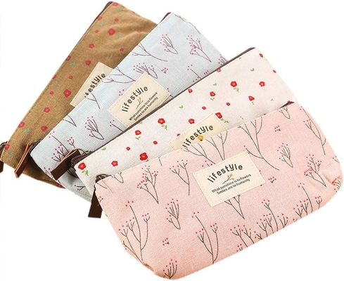 Casilla de lápiz, lindo lienzo de flores florales cremallera Casillas de lápiz de cierre Fabrica encantadora árbol de flores bolsas de lápiz suministros 4 Pcs